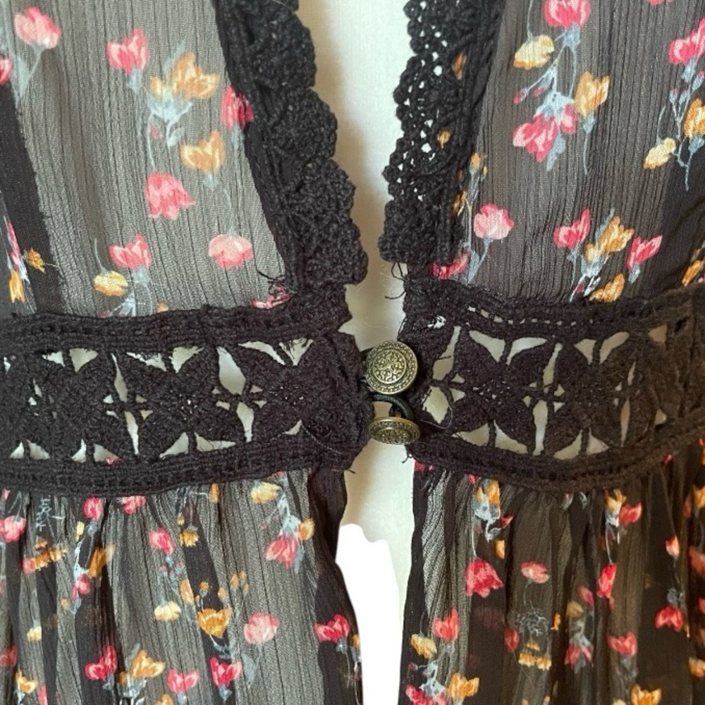 Xhilaration Black Floral Print Top Duster Sz S - Picture 3 of 6